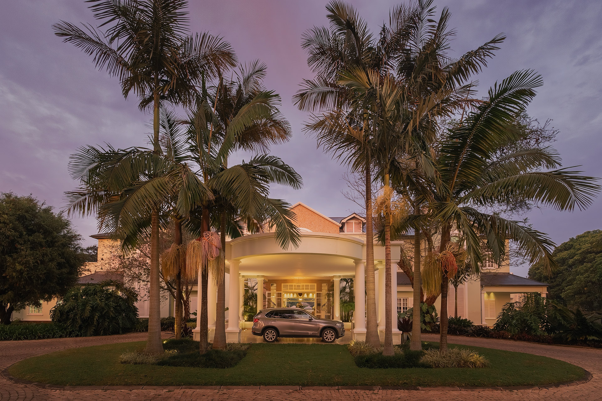 Hotel entrance at evening
