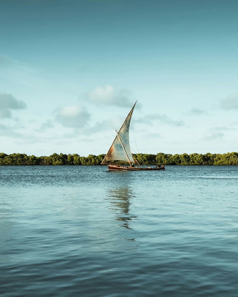 Traditional dhow sailing off the Kenyan coast